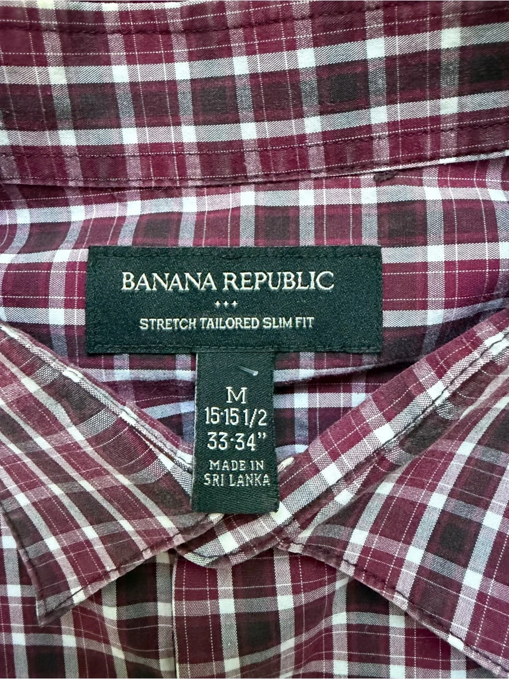 Banana Republic Burgundy and White Check Button-Down Shirt